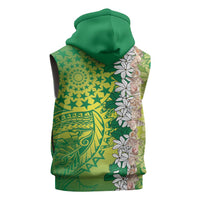 Cook Islands Tiare Maori With Conch Shell Sleeveless Zip Hoodie Pasifika Fest Polynesian Tattoo Green LT14 - Polynesian Pride