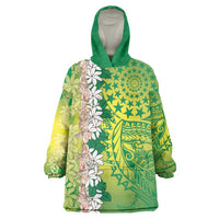 Cook Islands Tiare Maori With Conch Shell Wearable Blanket Hoodie Pasifika Fest Polynesian Tattoo Green LT14 One Size Green - Polynesian Pride