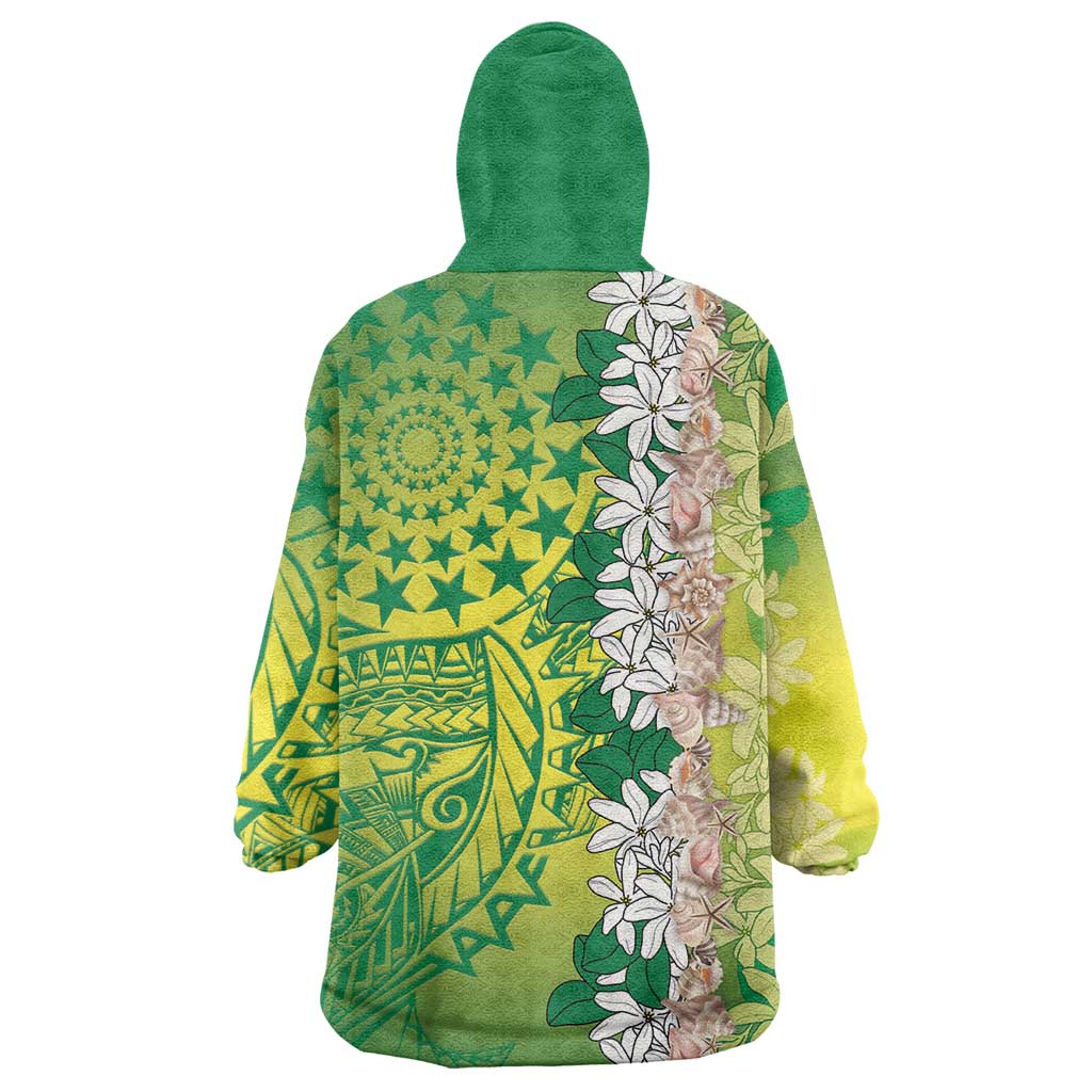 Cook Islands Tiare Maori With Conch Shell Wearable Blanket Hoodie Pasifika Fest Polynesian Tattoo Green LT14 - Polynesian Pride