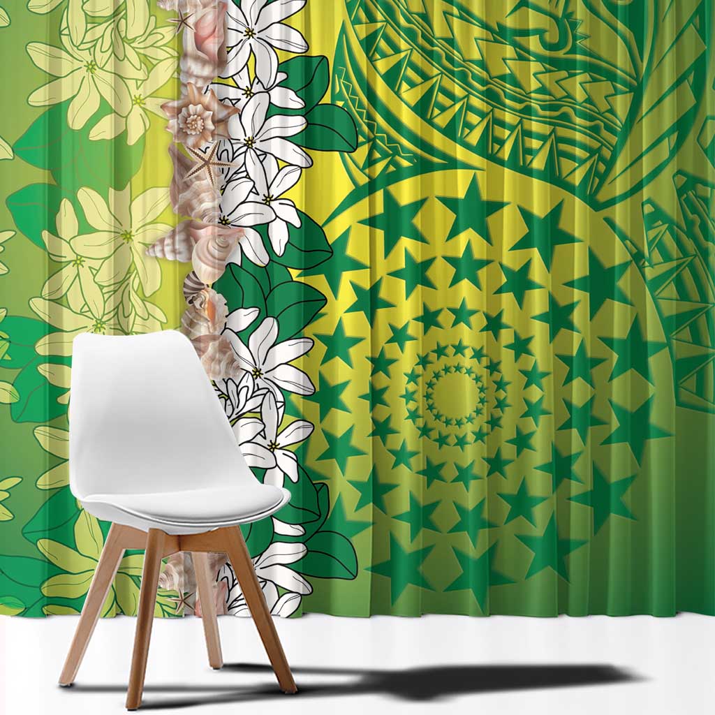 Cook Islands Tiare Maori With Conch Shell Window Curtain Pasifika Fest Polynesian Tattoo Green