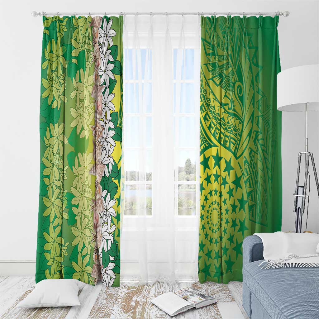 Cook Islands Tiare Maori With Conch Shell Window Curtain Pasifika Fest Polynesian Tattoo Green