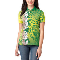 Cook Islands Tiare Maori With Conch Shell Women Polo Shirt Pasifika Fest Polynesian Tattoo Green LT14 - Polynesian Pride