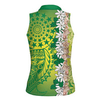 Cook Islands Tiare Maori With Conch Shell Women Sleeveless Polo Shirt Pasifika Fest Polynesian Tattoo Green LT14 - Polynesian Pride