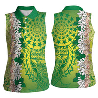 Cook Islands Tiare Maori With Conch Shell Women Sleeveless Polo Shirt Pasifika Fest Polynesian Tattoo Green LT14 - Polynesian Pride