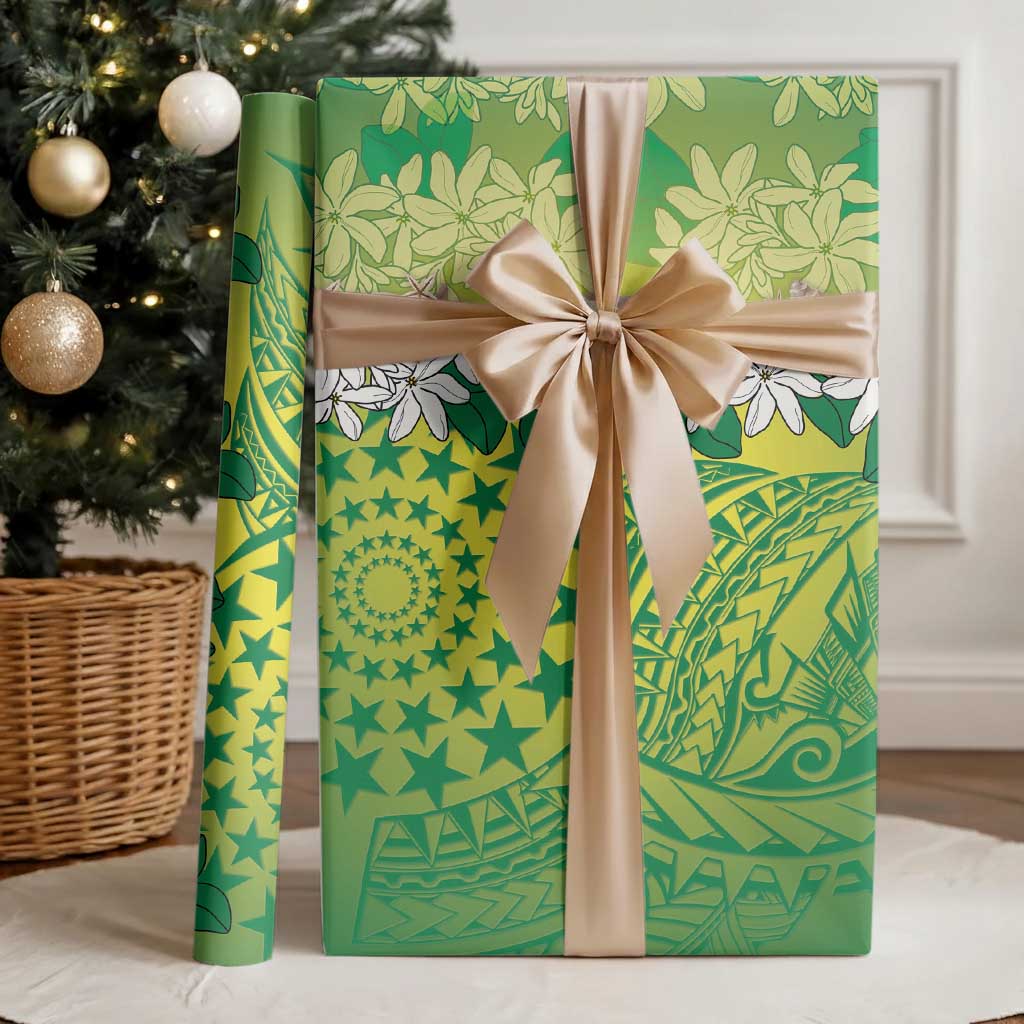 Cook Islands Tiare Maori With Conch Shell Wrapping Paper Pasifika Fest Polynesian Tattoo Green