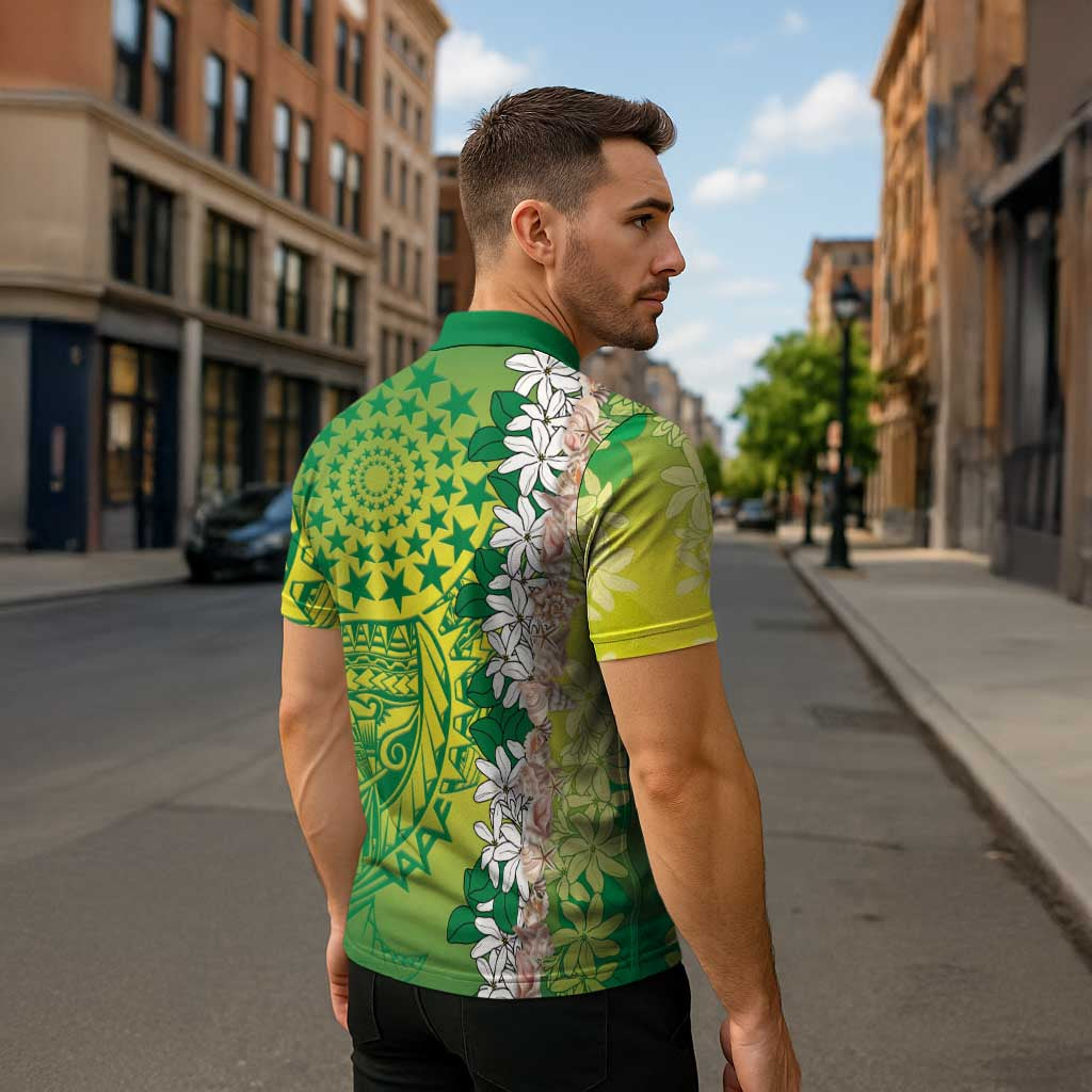 Cook Islands Tiare Maori With Conch Shell Zipper Polo Shirt Pasifika Fest Polynesian Tattoo Green LT14 - Polynesian Pride
