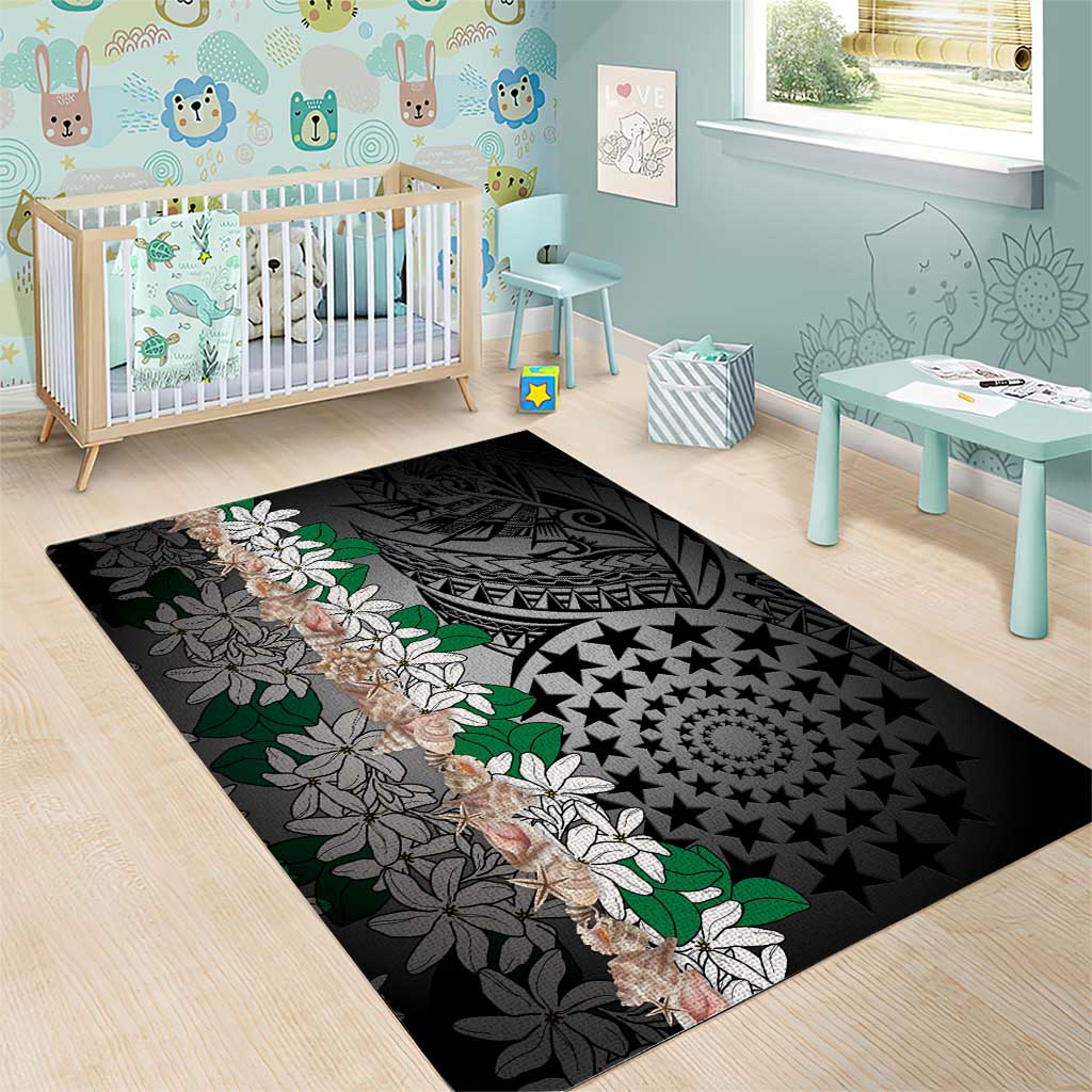 Cook Islands Tiare Maori With Conch Shell Area Rug Pasifika Fest Polynesian Tattoo Black