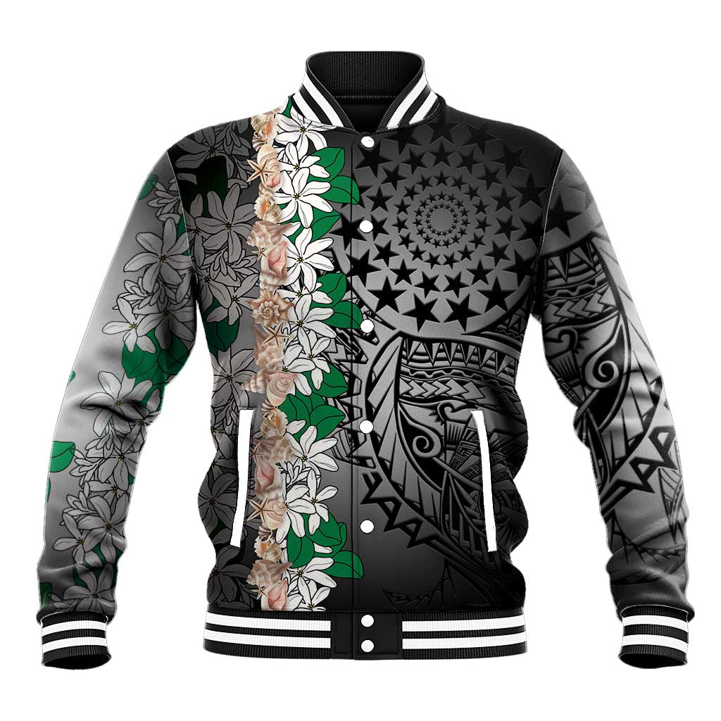 Cook Islands Tiare Maori With Conch Shell Baseball Jacket Pasifika Fest Polynesian Tattoo Black