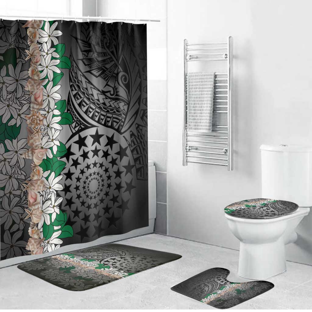 Cook Islands Tiare Maori With Conch Shell Bathroom Set Pasifika Fest Polynesian Tattoo Black