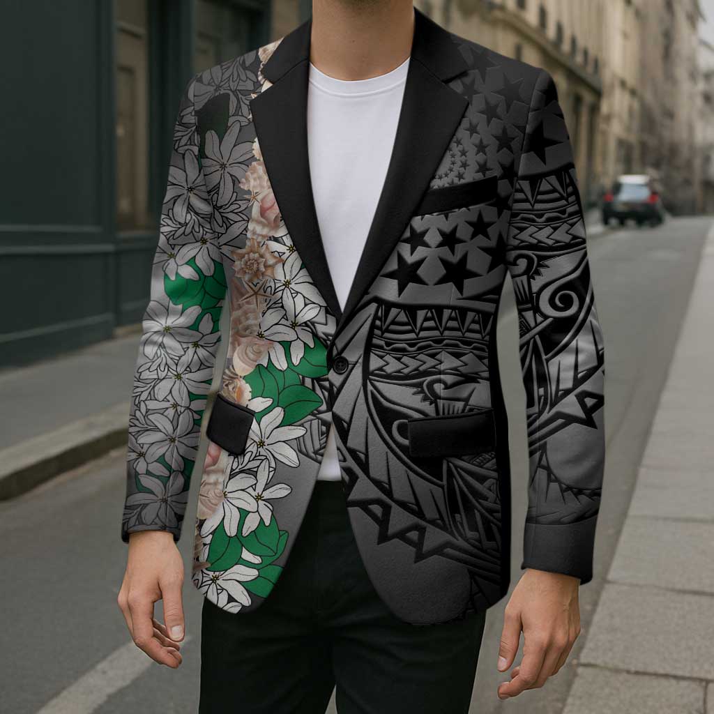 Cook Islands Tiare Maori With Conch Shell Blazer Pasifika Fest Polynesian Tattoo Black