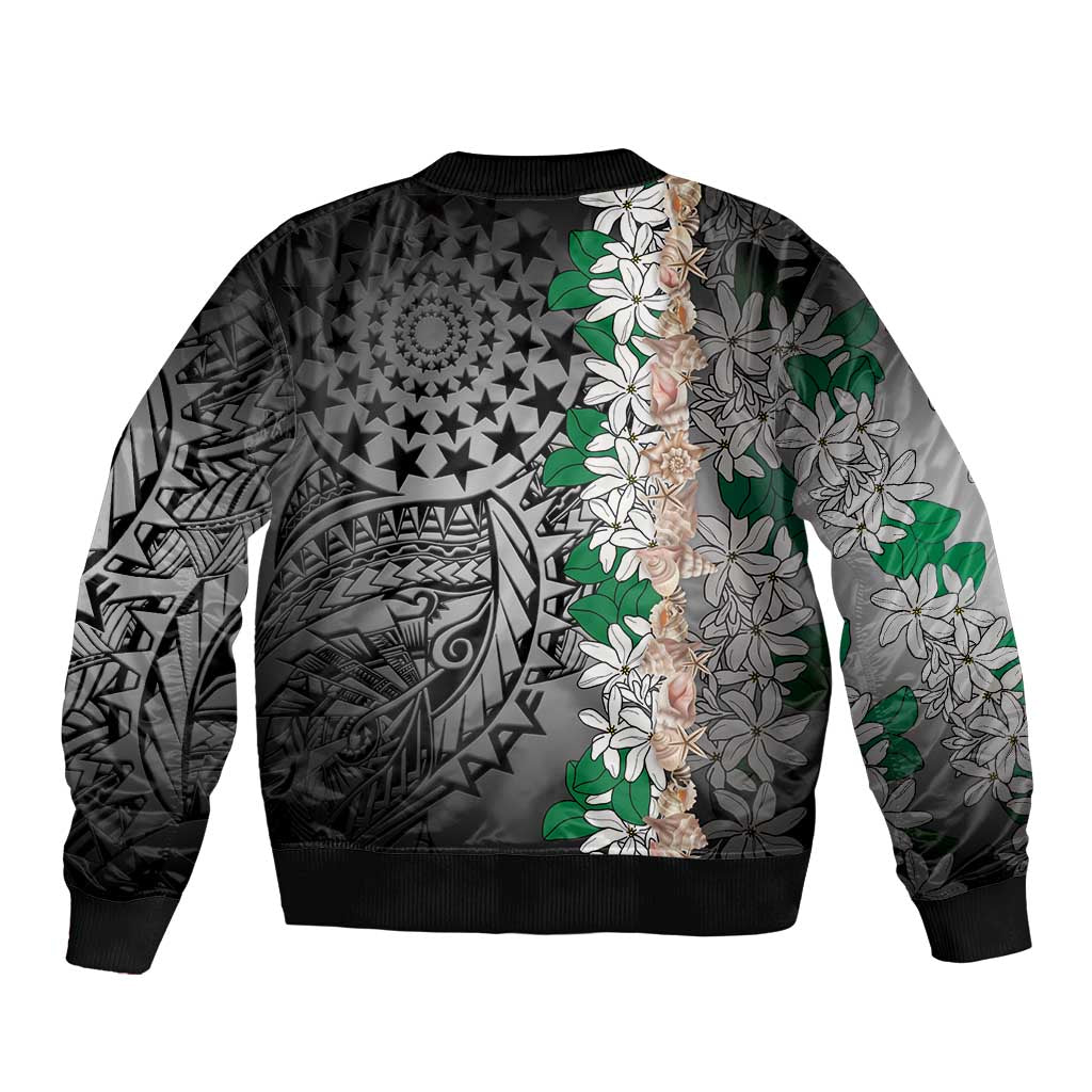 Cook Islands Tiare Maori With Conch Shell Bomber Jacket Pasifika Fest Polynesian Tattoo Black