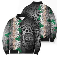 Cook Islands Tiare Maori With Conch Shell Bomber Puffer Jacket Pasifika Fest Polynesian Tattoo Black