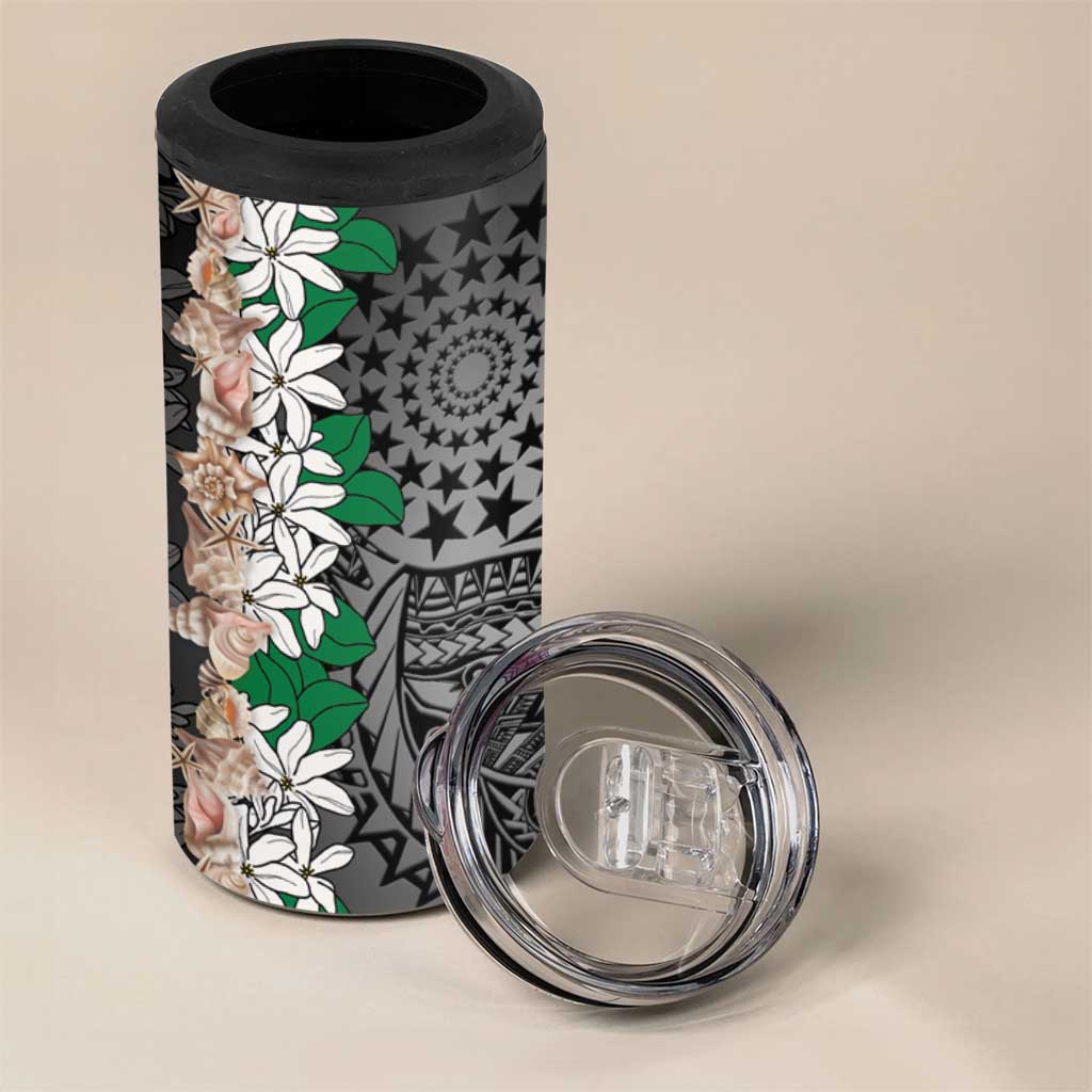 Cook Islands Tiare Maori With Conch Shell 4 in 1 Can Cooler Tumbler Pasifika Fest Polynesian Tattoo Black LT14 - Polynesian Pride