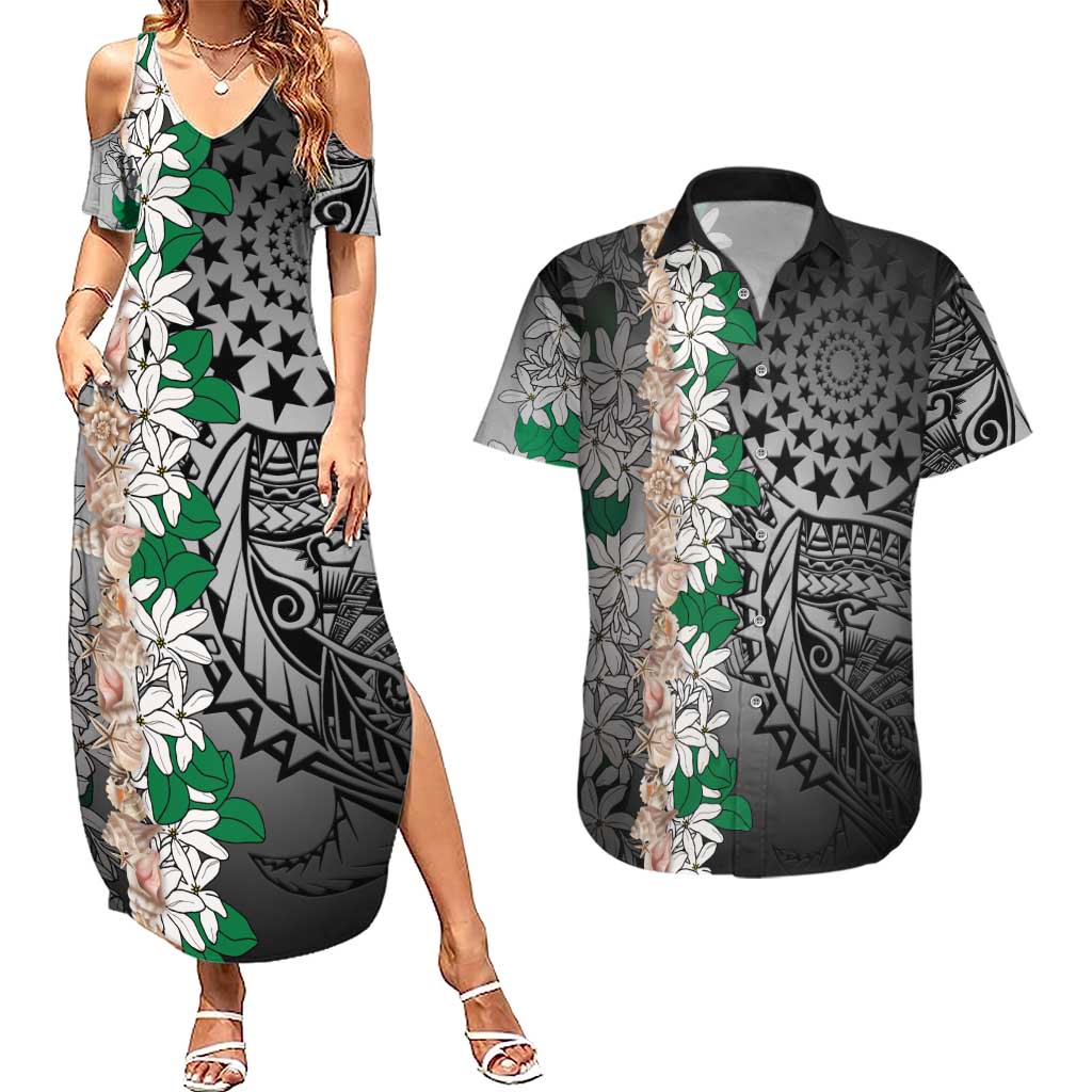 Cook Islands Tiare Maori With Conch Shell Couples Matching Summer Maxi Dress and Hawaiian Shirt Pasifika Fest Polynesian Tattoo Black LT14 Black - Polynesian Pride