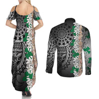 Cook Islands Tiare Maori With Conch Shell Couples Matching Summer Maxi Dress and Long Sleeve Button Shirt Pasifika Fest Polynesian Tattoo Black LT14 - Polynesian Pride