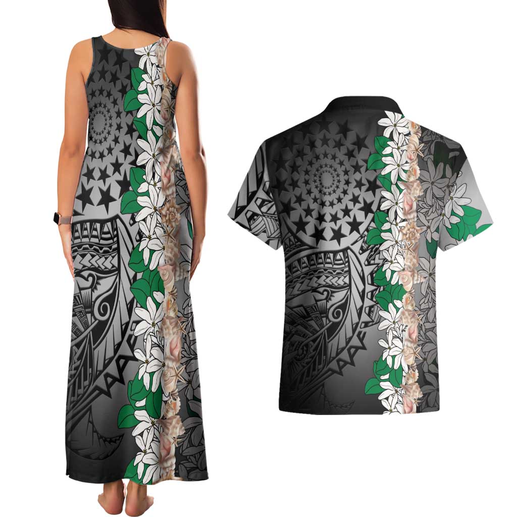 Cook Islands Tiare Maori With Conch Shell Couples Matching Tank Maxi Dress and Hawaiian Shirt Pasifika Fest Polynesian Tattoo Black LT14 - Polynesian Pride
