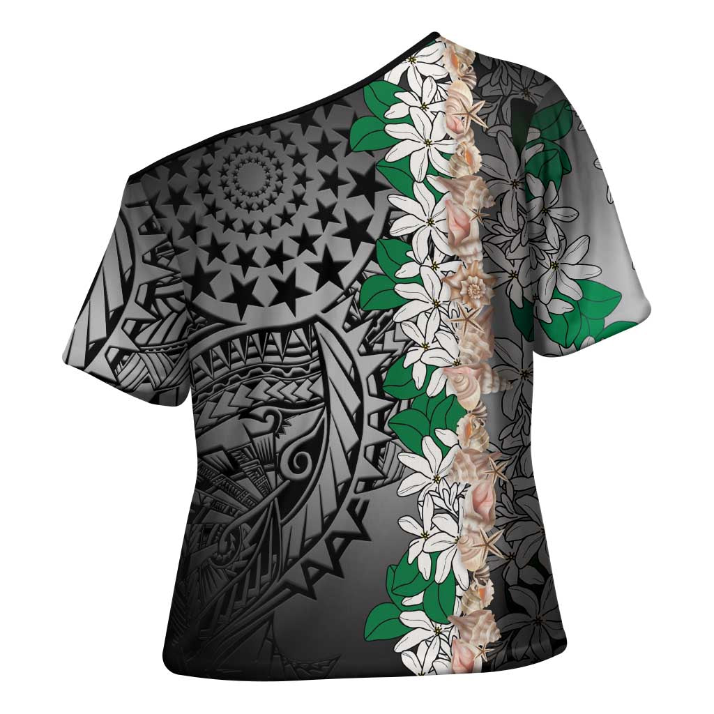 Cook Islands Tiare Maori With Conch Shell Cross Shoulder Shirt Pasifika Fest Polynesian Tattoo Black LT14 - Polynesian Pride