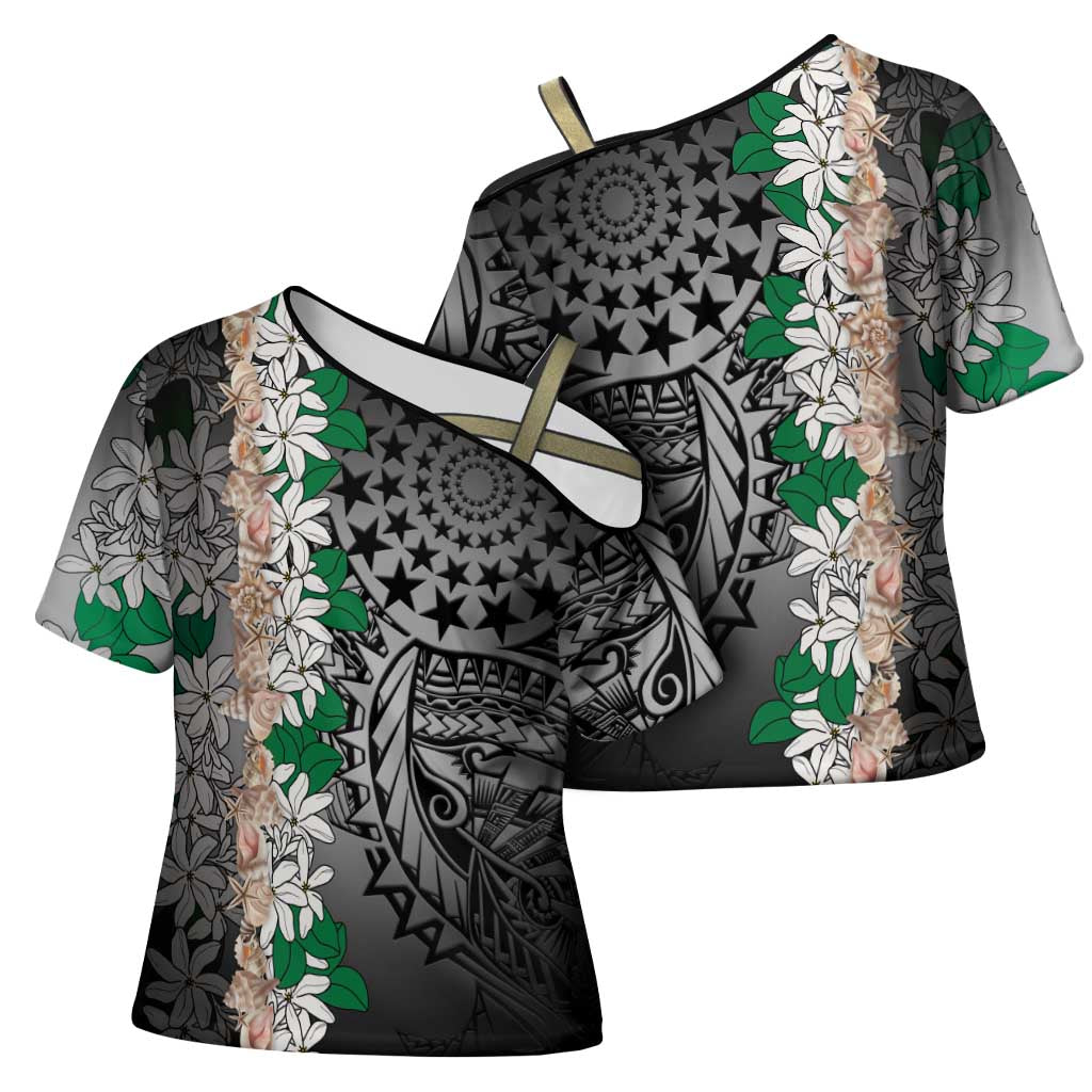 Cook Islands Tiare Maori With Conch Shell Cross Shoulder Shirt Pasifika Fest Polynesian Tattoo Black LT14 - Polynesian Pride