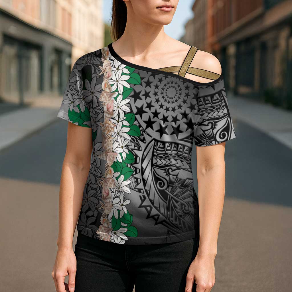 Cook Islands Tiare Maori With Conch Shell Cross Shoulder Shirt Pasifika Fest Polynesian Tattoo Black LT14 - Polynesian Pride
