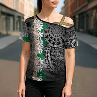 Cook Islands Tiare Maori With Conch Shell Cross Shoulder Shirt Pasifika Fest Polynesian Tattoo Black LT14 - Polynesian Pride