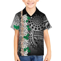 Cook Islands Tiare Maori With Conch Shell Family Matching Long Sleeve Bodycon Dress and Hawaiian Shirt Pasifika Fest Polynesian Tattoo Black LT14 Son's Shirt Black - Polynesian Pride