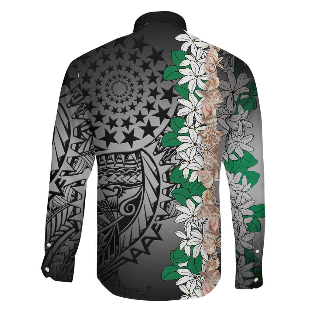 Cook Islands Tiare Maori With Conch Shell Family Matching Off The Shoulder Long Sleeve Dress and Hawaiian Shirt Pasifika Fest Polynesian Tattoo Black LT14 - Polynesian Pride