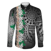 Cook Islands Tiare Maori With Conch Shell Family Matching Off Shoulder Maxi Dress and Hawaiian Shirt Pasifika Fest Polynesian Tattoo Black LT14 Dad's Shirt - Long Sleeve Black - Polynesian Pride