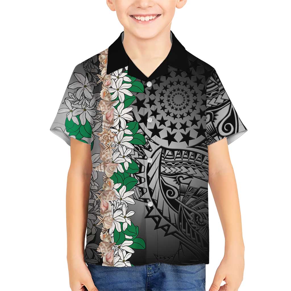 Cook Islands Tiare Maori With Conch Shell Family Matching Off Shoulder Maxi Dress and Hawaiian Shirt Pasifika Fest Polynesian Tattoo Black LT14 Son's Shirt Black - Polynesian Pride