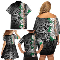 Cook Islands Tiare Maori With Conch Shell Family Matching Off Shoulder Short Dress and Hawaiian Shirt Pasifika Fest Polynesian Tattoo Black LT14 - Polynesian Pride