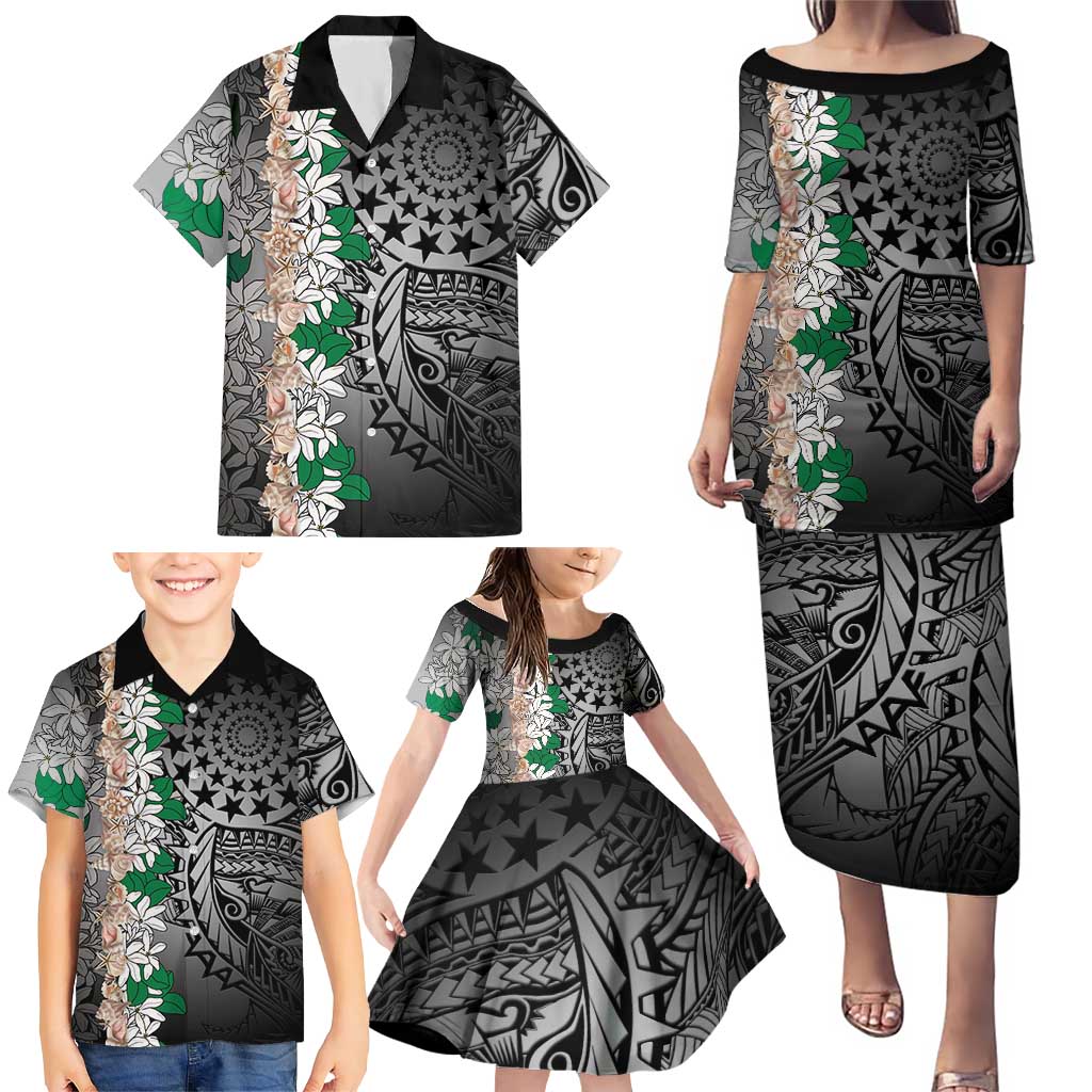 Cook Islands Tiare Maori With Conch Shell Family Matching Puletasi and Hawaiian Shirt Pasifika Fest Polynesian Tattoo Black LT14 - Polynesian Pride