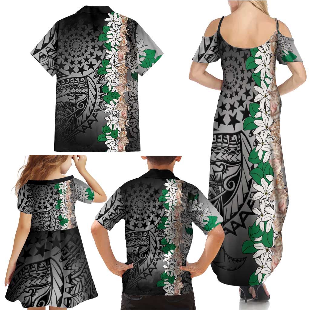 Cook Islands Tiare Maori With Conch Shell Family Matching Summer Maxi Dress and Hawaiian Shirt Pasifika Fest Polynesian Tattoo Black LT14 - Polynesian Pride