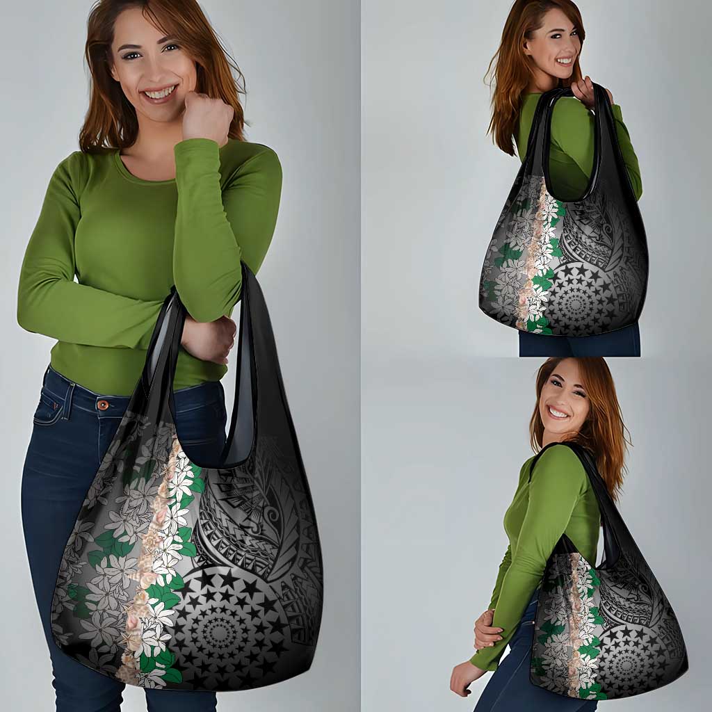 Cook Islands Tiare Maori With Conch Shell Grocery Bag Pasifika Fest Polynesian Tattoo Black