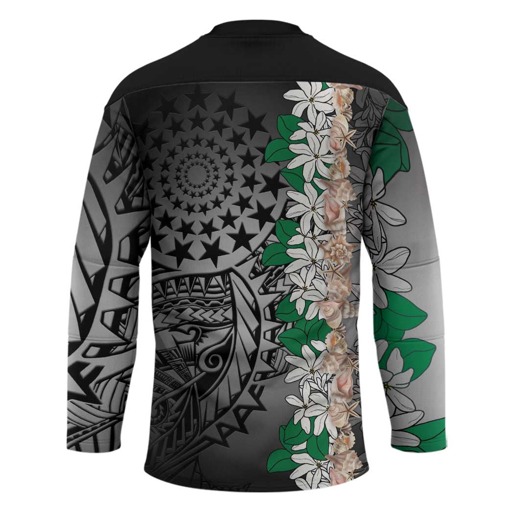 Cook Islands Tiare Maori With Conch Shell Hockey Jersey Pasifika Fest Polynesian Tattoo Black