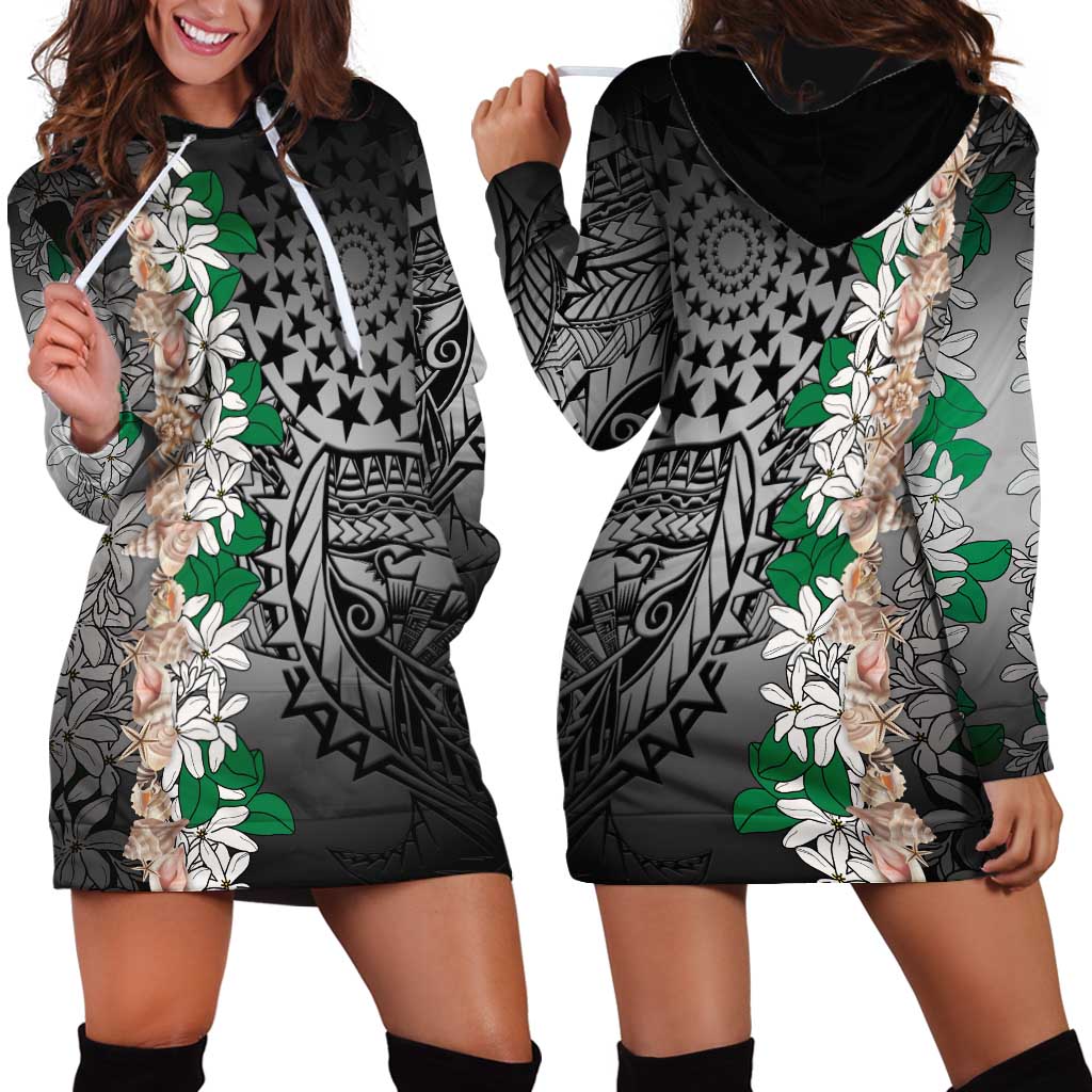 Cook Islands Tiare Maori With Conch Shell Hoodie Dress Pasifika Fest Polynesian Tattoo Black LT14 - Polynesian Pride