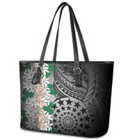 Cook Islands Tiare Maori With Conch Shell Leather Tote Bag Pasifika Fest Polynesian Tattoo Black