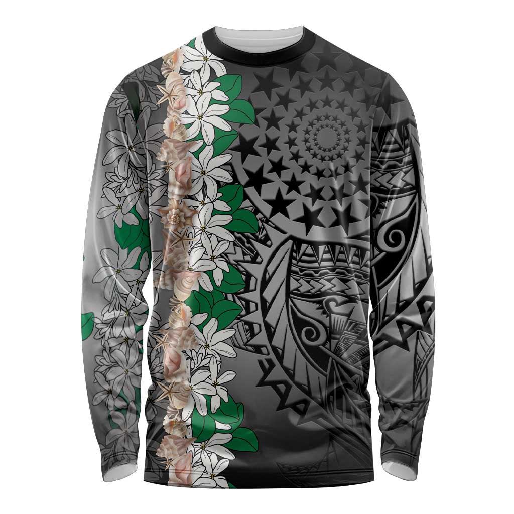 Cook Islands Tiare Maori With Conch Shell Long Sleeve Shirt Pasifika Fest Polynesian Tattoo Black