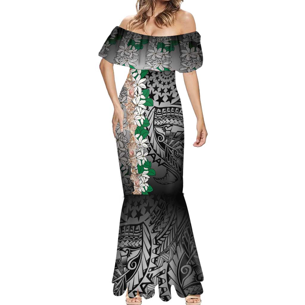 Cook Islands Tiare Maori With Conch Shell Mermaid Dress Pasifika Fest Polynesian Tattoo Black LT14 - Polynesian Pride