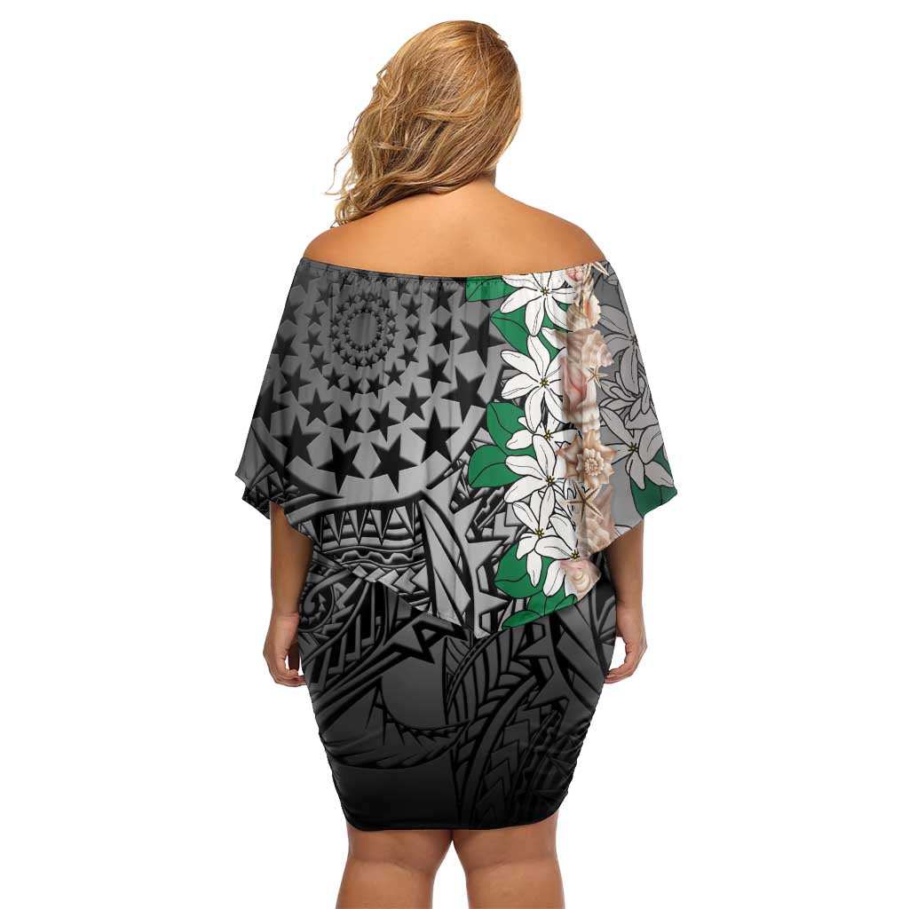 Cook Islands Tiare Maori With Conch Shell Off Shoulder Short Dress Pasifika Fest Polynesian Tattoo Black LT14 - Polynesian Pride