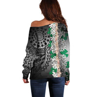 Cook Islands Tiare Maori With Conch Shell Off Shoulder Sweater Pasifika Fest Polynesian Tattoo Black LT14 - Polynesian Pride