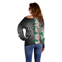 Cook Islands Tiare Maori With Conch Shell Off Shoulder Sweater Pasifika Fest Polynesian Tattoo Black LT14 - Polynesian Pride