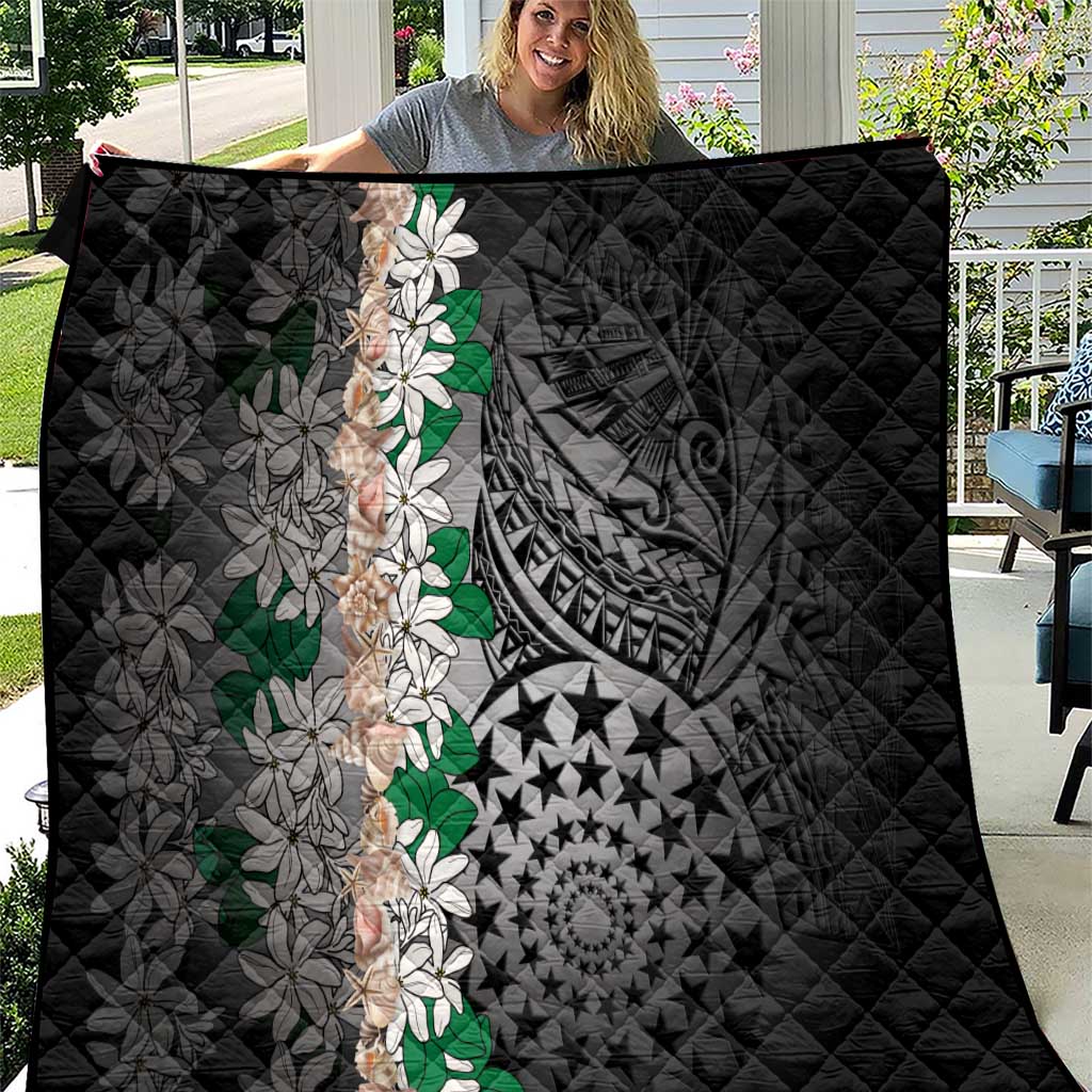 Cook Islands Tiare Maori With Conch Shell Quilt Pasifika Fest Polynesian Tattoo Black LT14 Black - Polynesian Pride