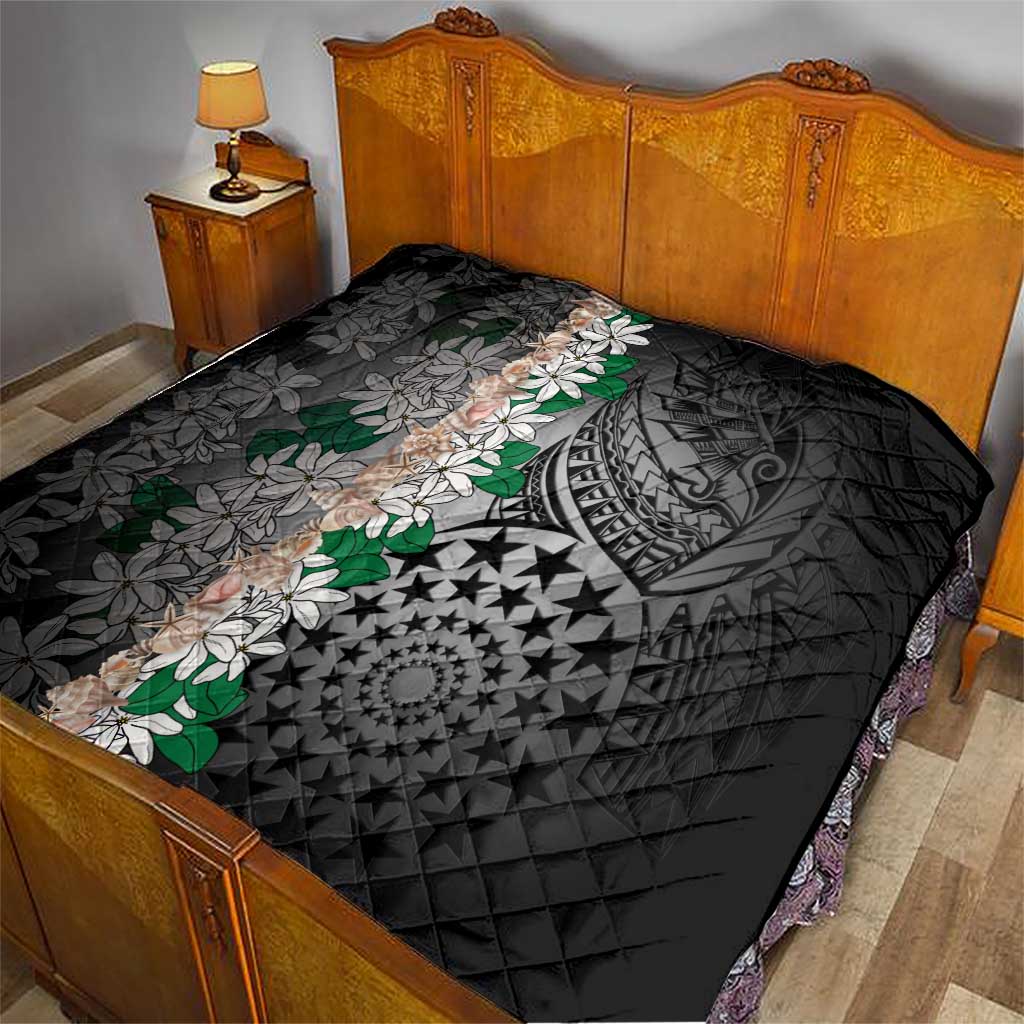 Cook Islands Tiare Maori With Conch Shell Quilt Pasifika Fest Polynesian Tattoo Black LT14 - Polynesian Pride
