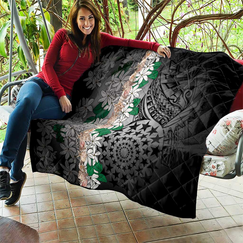 Cook Islands Tiare Maori With Conch Shell Quilt Pasifika Fest Polynesian Tattoo Black LT14 - Polynesian Pride
