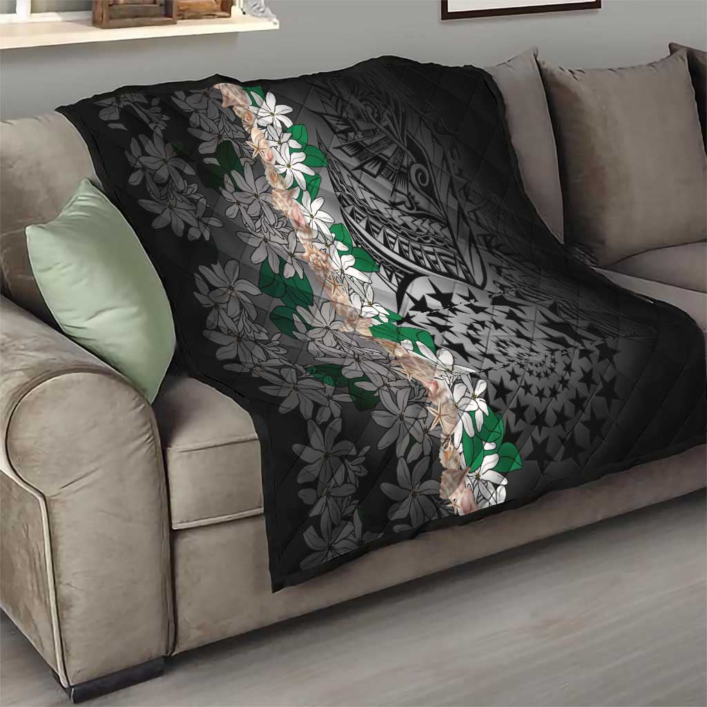 Cook Islands Tiare Maori With Conch Shell Quilt Pasifika Fest Polynesian Tattoo Black LT14 - Polynesian Pride