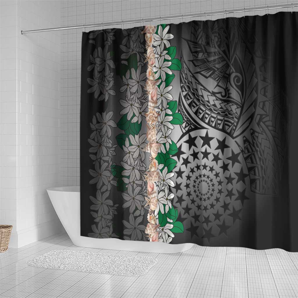 Cook Islands Tiare Maori With Conch Shell Shower Curtain Pasifika Fest Polynesian Tattoo Black