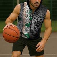 Cook Islands Tiare Maori With Conch Shell Sleeveless Zip Hoodie Pasifika Fest Polynesian Tattoo Black