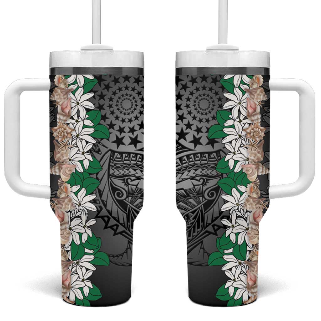 Cook Islands Tiare Maori With Conch Shell Tumbler With Handle Pasifika Fest Polynesian Tattoo Black