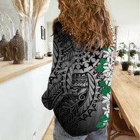 Cook Islands Tiare Maori With Conch Shell Women Casual Shirt Pasifika Fest Polynesian Tattoo Black LT14 - Polynesian Pride