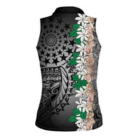 Cook Islands Tiare Maori With Conch Shell Women Sleeveless Polo Shirt Pasifika Fest Polynesian Tattoo Black LT14 - Polynesian Pride
