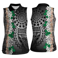 Cook Islands Tiare Maori With Conch Shell Women Sleeveless Polo Shirt Pasifika Fest Polynesian Tattoo Black LT14 - Polynesian Pride